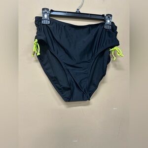 Cyn & Luca Swim Bottom Black Neon Yellow Pull String Sides Size 16 NWT